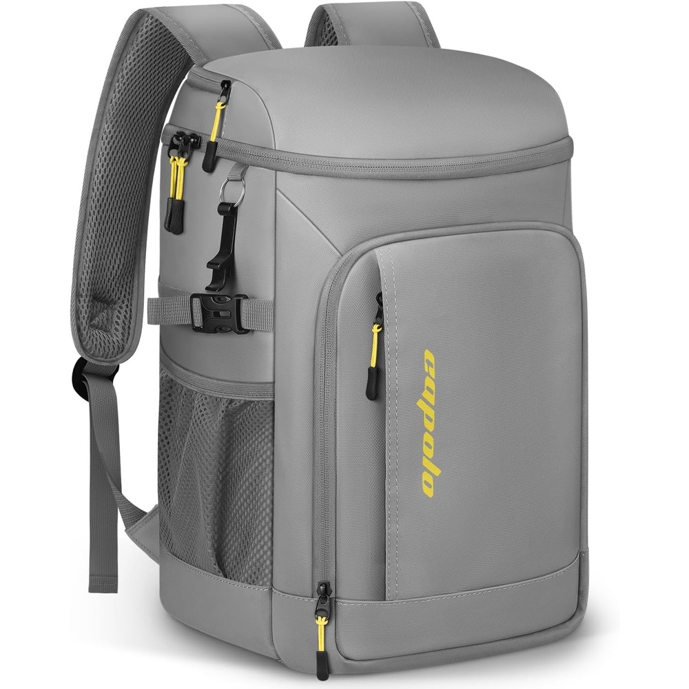 image:imageCapolo Cooler Backpack Insulated Waterproof for Women Men3645 Cans Lunch Backpack Coolers Leak Proof Soft Cooler Bag Ice Chest for Camping BeachLeather Gray With Yellow