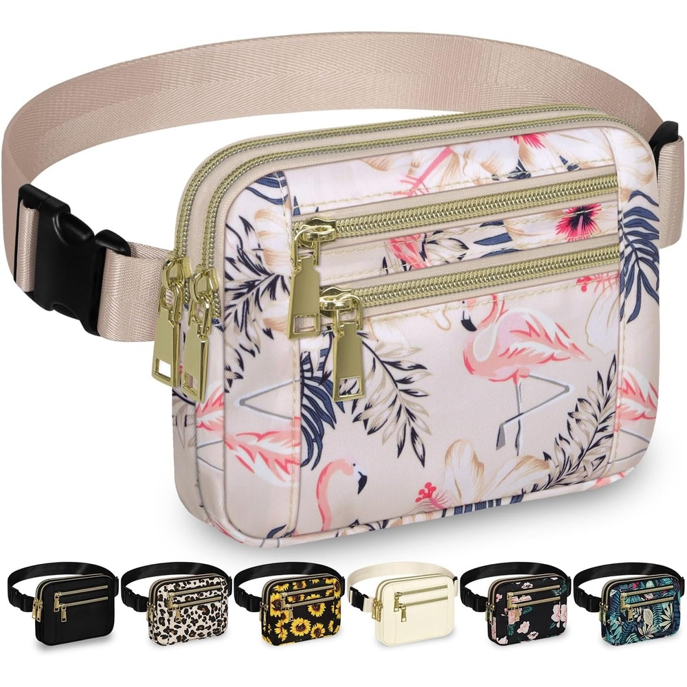 image:imageCapolo Fanny Packs for Women Fashion Waist Packs Bag with Adjustable Strap and 4 Zipper Pockets Waterproof Everywhere Crossbody Belt Bag for Workout Running TravellingBlackFlamingo
