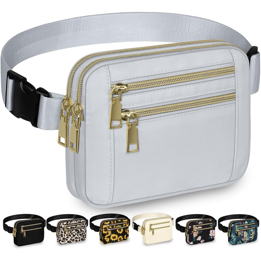 image:imageCapolo Fanny Packs for Women Fashion Waist Packs Bag with Adjustable Strap and 4 Zipper Pockets Waterproof Everywhere Crossbody Belt Bag for Workout Running TravellingBlackLight Grey