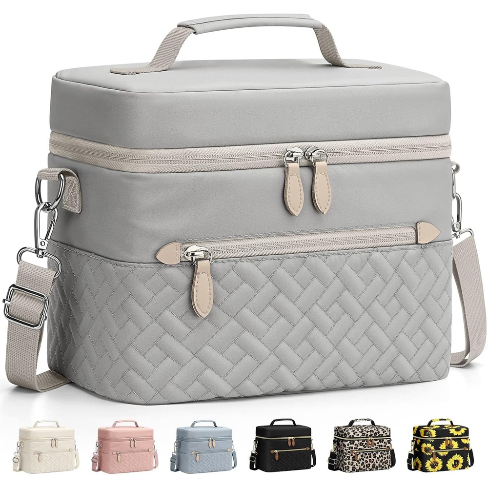 image:imageCapolo Lunch Box for Women Men AdultsInsulated Lunch Bag Leakproof Lunch Cooler Box with Removable Strap Cute Lunch Tote Bags Reusable Thermal Lunchbox for School Work PicnicSmallBeigeGray
