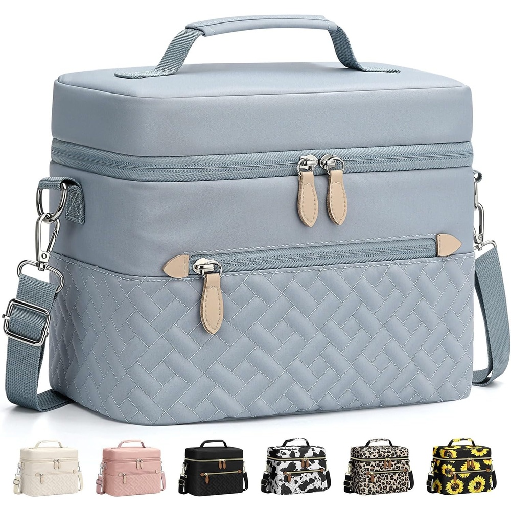 image:imageCapolo Lunch Box for Women Men AdultsInsulated Lunch Bag Leakproof Lunch Cooler Box with Removable Strap Cute Lunch Tote Bags Reusable Thermal Lunchbox for School Work PicnicSmallBeigeBlue