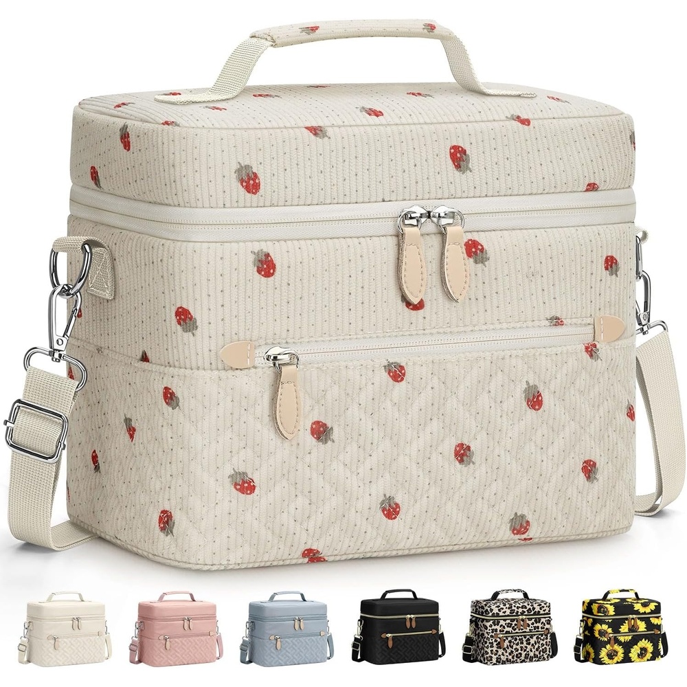 image:imageCapolo Lunch Box for Women Men AdultsInsulated Lunch Bag Leakproof Lunch Cooler Box with Removable Strap Cute Lunch Tote Bags Reusable Thermal Lunchbox for School Work PicnicSmallBeigeStrawberry