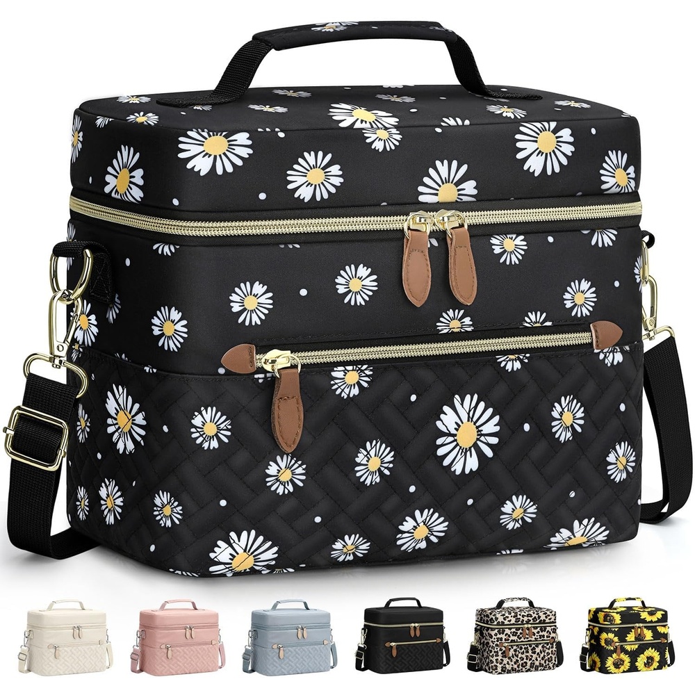 image:imageCapolo Lunch Box for Women Men AdultsInsulated Lunch Bag Leakproof Lunch Cooler Box with Removable Strap Cute Lunch Tote Bags Reusable Thermal Lunchbox for School Work PicnicSmallBeigeBlack Flower