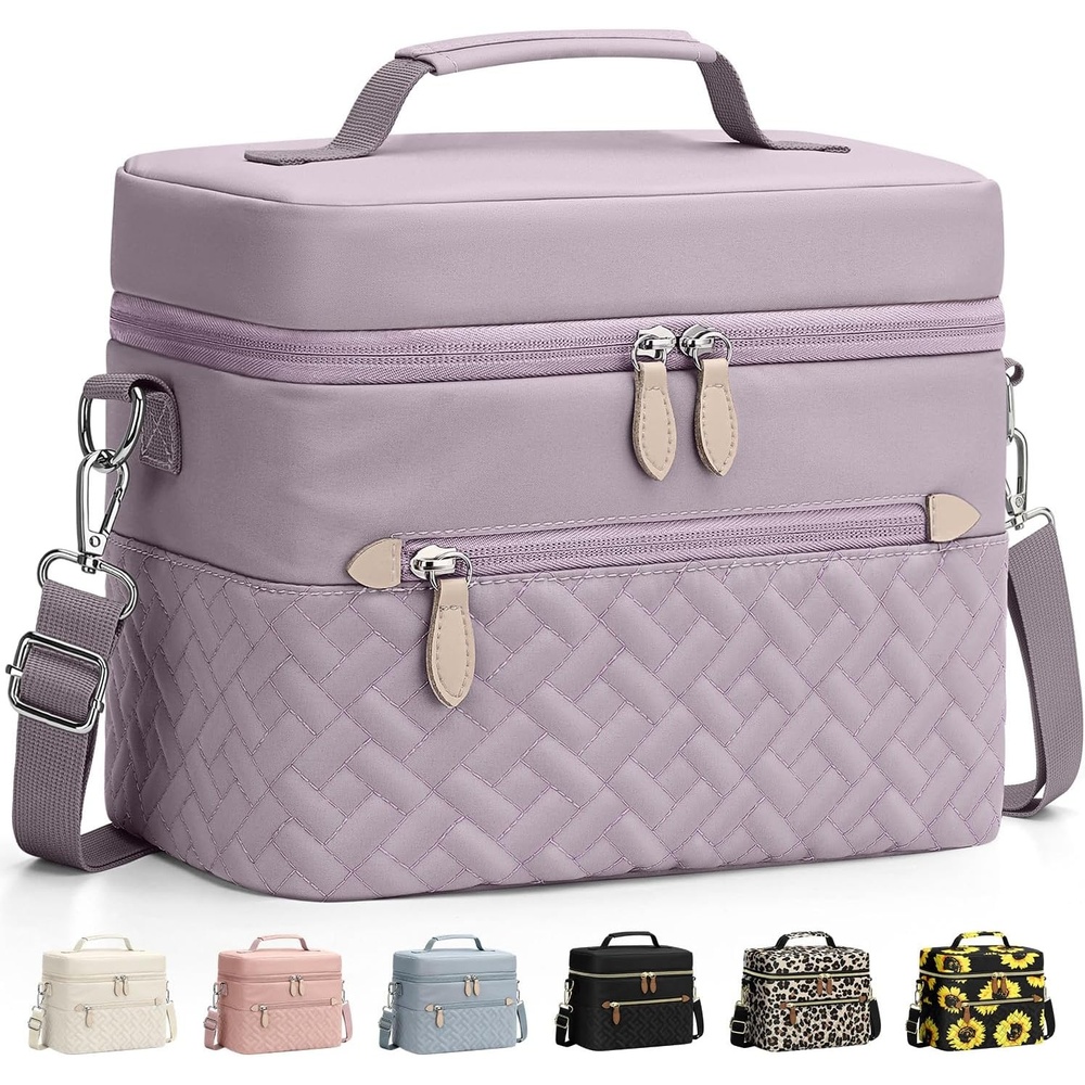 image:imageCapolo Lunch Box for Women Men AdultsInsulated Lunch Bag Leakproof Lunch Cooler Box with Removable Strap Cute Lunch Tote Bags Reusable Thermal Lunchbox for School Work PicnicSmallBeigePurple