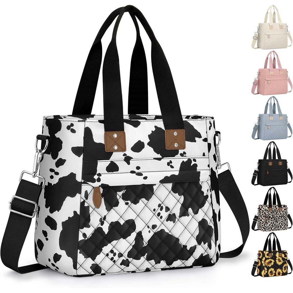 image:imageInsulated Lunch Box for Women amp Men Large Thermal Lunch Bag Women with Removable Shoulder Strap Reusable Lunch Cooler Tote Bags Purse for Adults Work Picnic Hiking Beach Travel MSunflowerCowprint